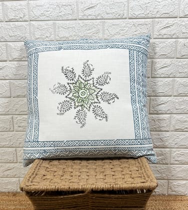 Indihomecraft Hand Block Print Boho Decor Off White Cushion Covers for Sofa Chair Or Outdoor Living Room 20x20 Inche/ 50x50 Cms Cushions Cover, Set of 2