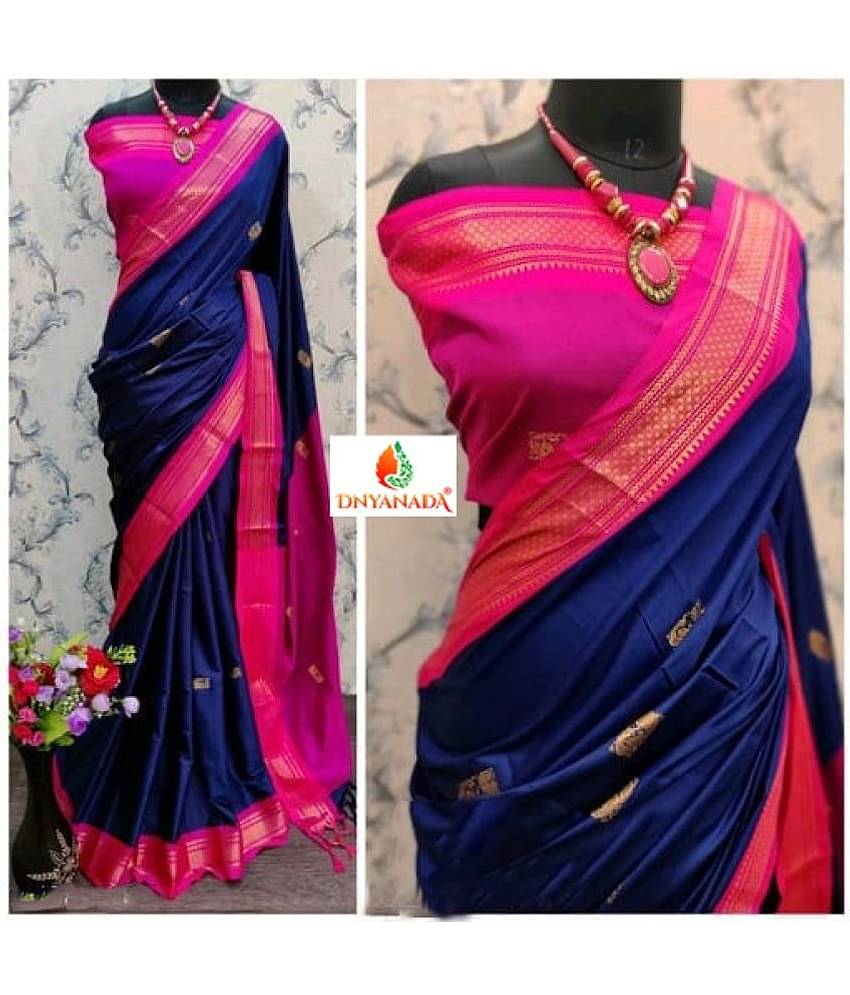 Mysstre Cotton Silk Woven Saree With Unstitched Blouse Piece ( Blue )