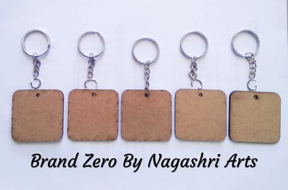 Brand Zero MDF Key Chain Round Corner Square Design - Combo Of 5 Pcs - Select Your preferred Size & Thickness