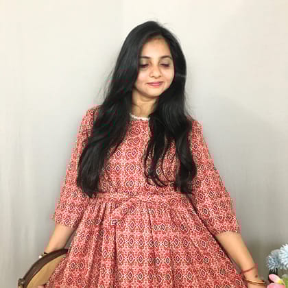 Kalamkari Ajrakh Red - Maternity Kurti with Feeding Zips - Cotton Flex - Thicker Fabric-40 - 42 ( L - XL )