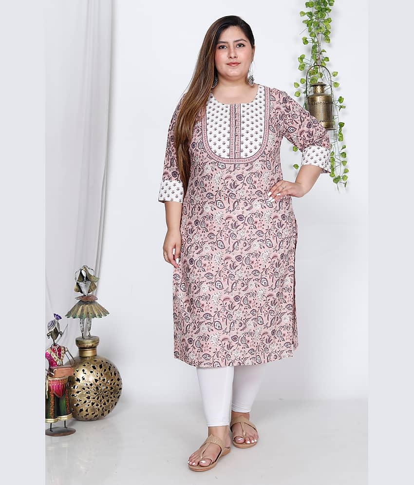 Swasti Cotton Printed Straight Women's Kurti - Peach ( Pack of 1 )