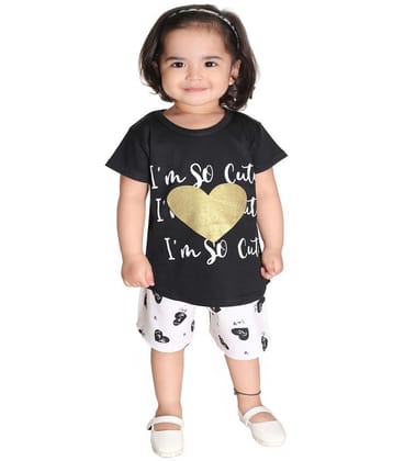 s muktar garments Black Cotton Girls Top With Shorts ( Pack of 1 ) - None