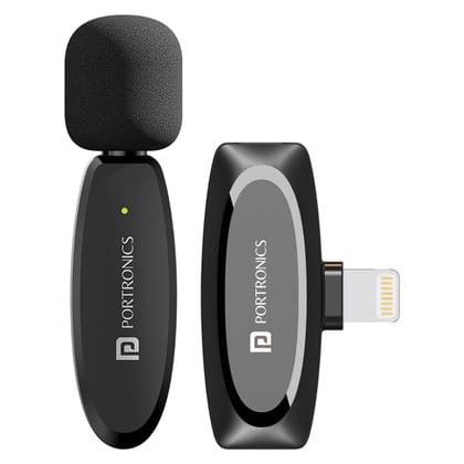 Portronics Dash 7 iPhone with 8-Pin Receiver, Wireless Microphone, Noise Cancellation, Plug & Play- Black