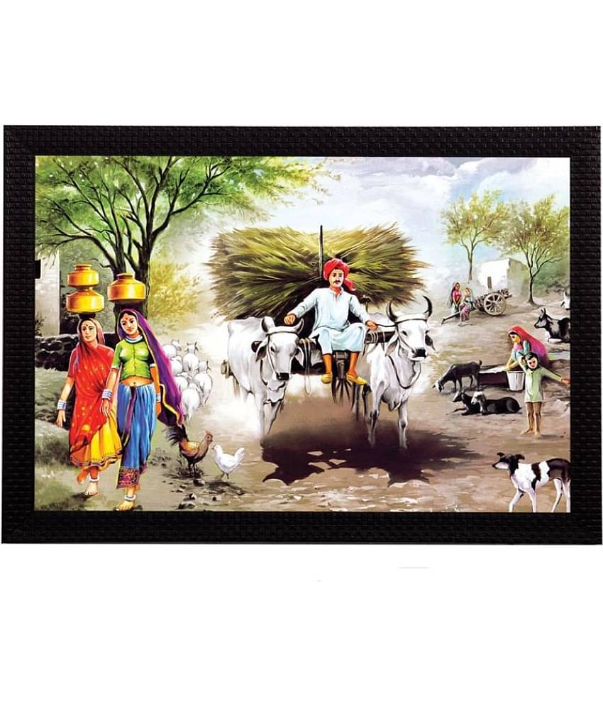 eCraftIndia Set of 5 Multicoloured Village Scenic View UV Wall Art