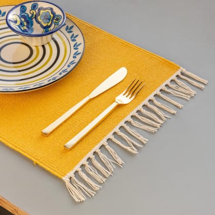 Eyaas Handwoven Cotton Table Mats in Mustard Yellow  Set of 2 (13 x 18 Inches Each)