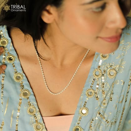 19" TO 21" Rope chain 925 sterling silver handmade single rope chain chain, necklace chain, plain bright silver chain trendy style ch506