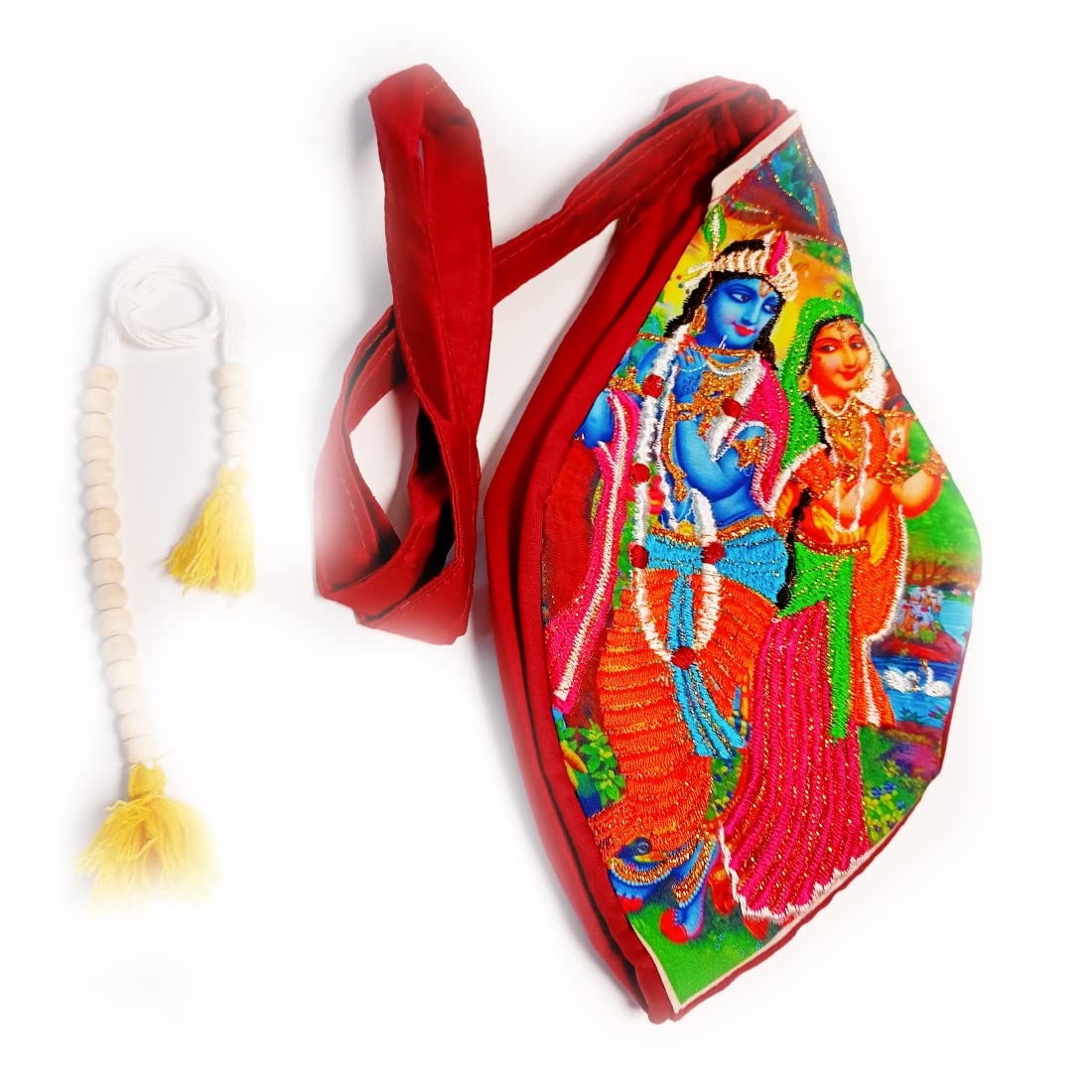 MAYAPURI Beautiful Embroidered Radha Krishna Japa Bag/Chanting Bag with Sakshi Mala