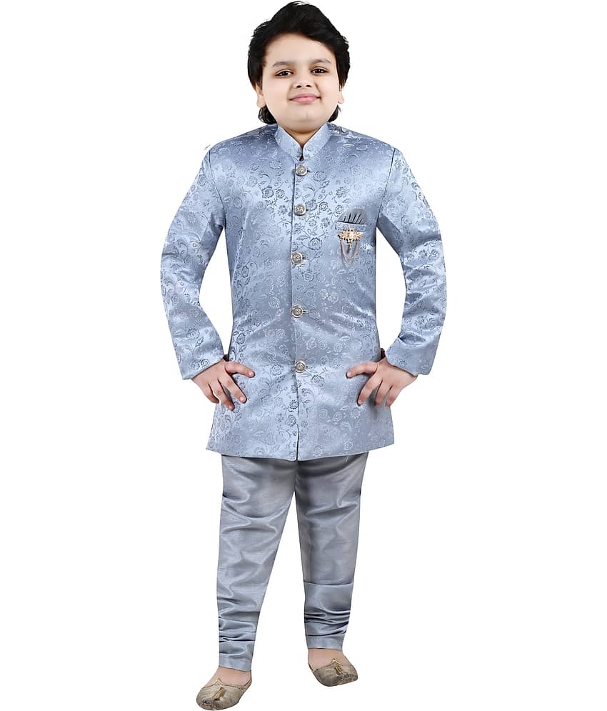 Arshia Fashions Boys Cotton Blend Floral - Pattern Sherwani ( Grey , Pack of 1 )