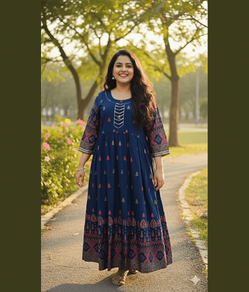 Flavia Creation Women Cotton Gown ( Blue )