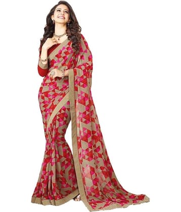 Gazal Fashions Chiffon Printed Saree With Unstitched Blouse Piece ( Multicolor )