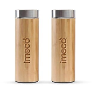 IMECO ECO-POUR Flat Head Bamboo Bottle with Stainless Steel Lid 450 ml (Pack of 2)