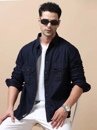 Premium Men Shirt, Relaxed Fit, Pure Cotton, Full Sleeve, Solid,Navy-XL / Navy