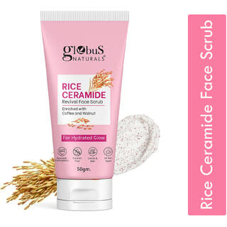 Globus Naturals Rice Ceramide Scrub  Hydrating & Glowing Skin, Enriched with Coffee & Walnut, 50g