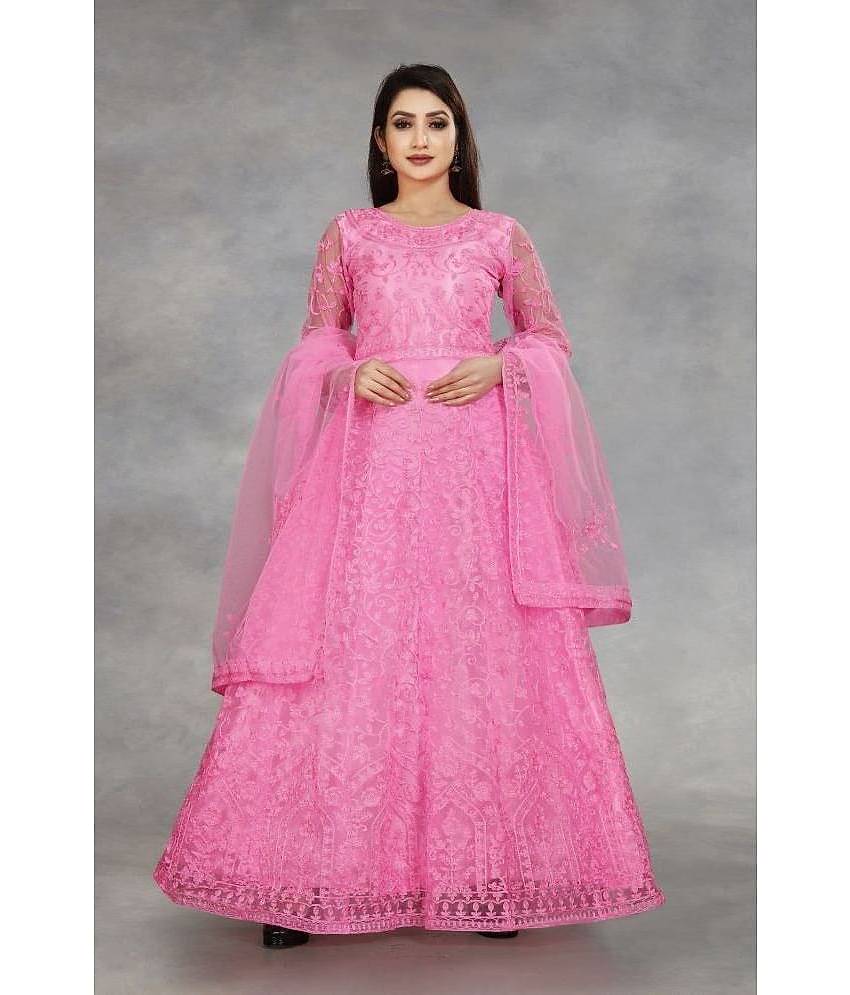 Apnisha - Grey A-line Net Women's Stitched Ethnic Gown ( Pack of 1 )