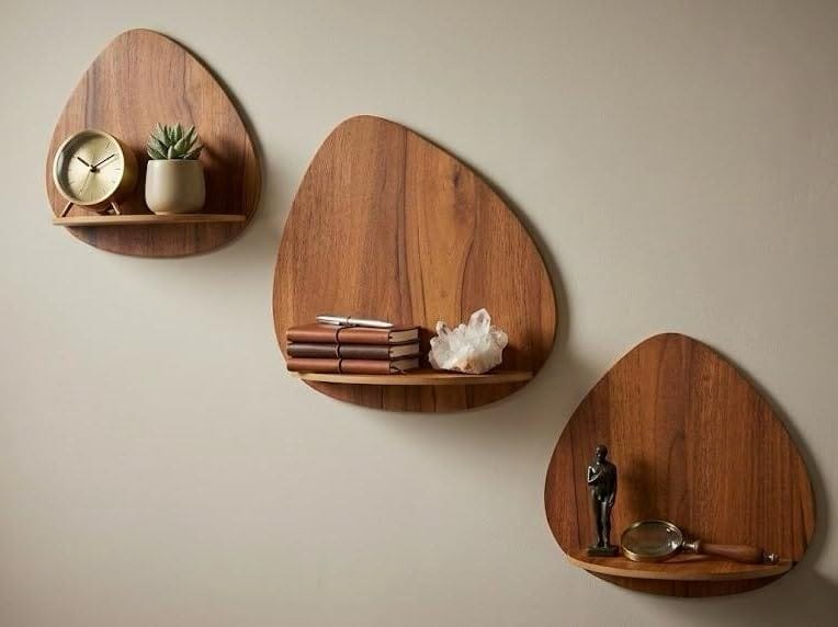 Set of 3 – Organic Pebble Shaped Teardrop Display Ledge for Bedroom, Living Room & Boho Home Decor – Natural