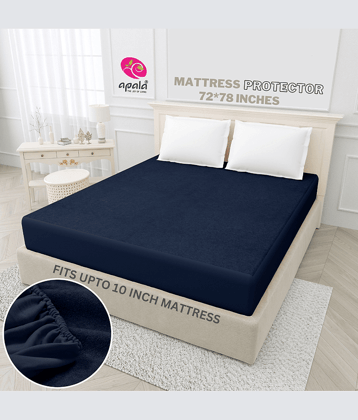 Apala - Cotton Terry Water Proof Double King Size Mattress Protector - 198 cm (78") x 183 cm (72") - Navy Blue