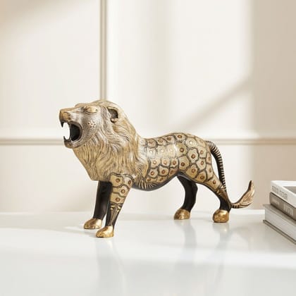 Decorative Brass Lion Statue � Luxury Brass Showpiece for Living Room & Office, Height : 12 Inch (ANMAS127)