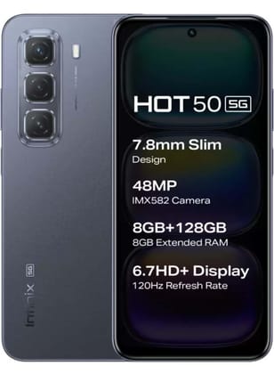 Infinix Hot 50 5G Smart Phone X6720, (Sleek Black, 128 GB) (8 GB RAM) Main Camera 48MP and 8MP Front, 17.02 cm (6.7 inch) HD+ Display