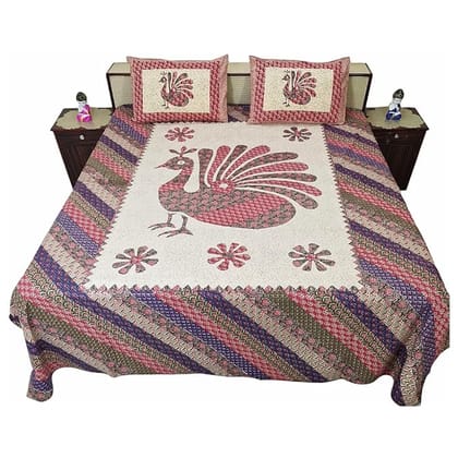 Jaipuri Cotton bedsheet with Two Pillow Covers (Pink)