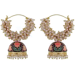 Lotus Multicolor Jhumki Ghungroo Baali Earrings Golden Black Alloy Copper Material Earrings for Women's Fashion Jewelry