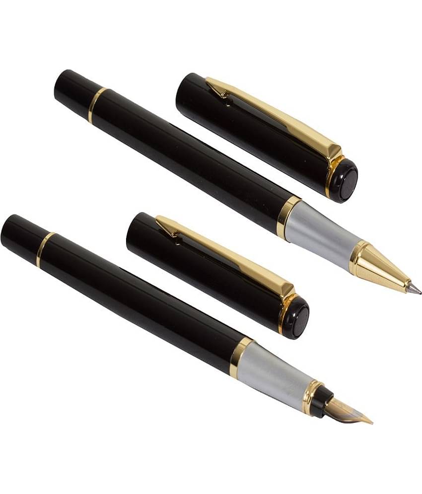 auteur Premium Black Color Executive Fontain Ink Pen & Roller Ball Pen With Golden Arrow Clip Packed In A Gift Box .
