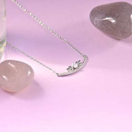 Silver Arc Zircon Pendant with Link Chain