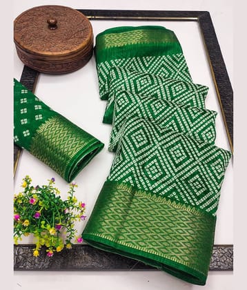 HEMA SILK MILLS Cotton Blend Printed Regular Saree With Unstitched Blouse Piece ( Blue )