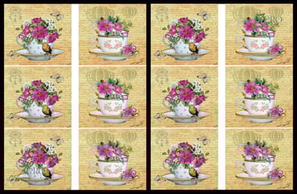 Brand Zero Luxury Speciality Decoupage Paper - Floral Tea Cup  Tiles