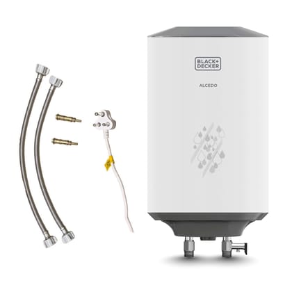 Black+Decker ALCEDO Geyser 15 Ltr | Storage Water Heater for Home | Single Line Welded | 2KW | BEE Star Rated | Vitreous Glass Enamel Heating Coated Tank I 7-Yr Tank 4-Yr Element 2-Yr Product Warranty Black+Decker ALCEDO Geyser 15 Ltr | Storage Water Hea
