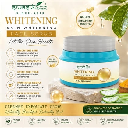 Swasth Arogya Whitening Face Scrub || Lightens Skin Tone || Dirt & Impurities || Free Of Mineral Oils & Parabens || Clear & Radiant || Pack Of 1 Jar Whitening Face Scrub (200gm.)
