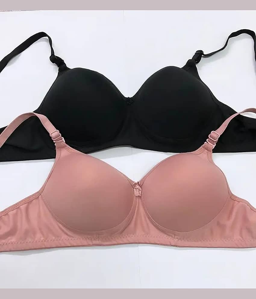 FOOTLEAP Pack of 2 Cotton Blend Lightly Padded T-Shirt Bra For Women ( Multicolor 3 )