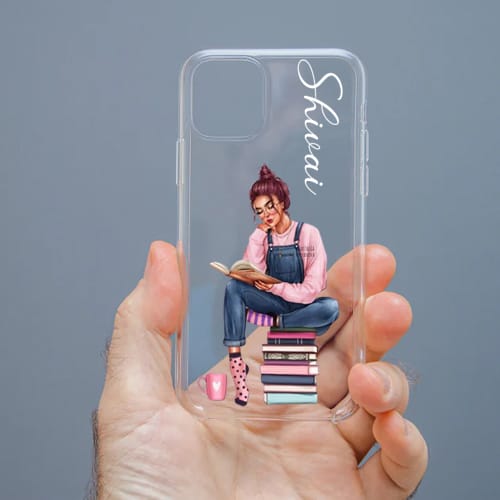 Personalized Cute Girl Transparent Silicon Case Customised with Name for Oppo, Vivo, Redmi, Realme, Poco, Mi, OnePlus, Samsung, iPhone, and More - design 36