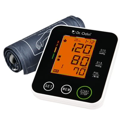 Dr. Odin Digital Blood Pressure Monitor 516 (CE & ISO Certified, FDA Approved, Intelligent Pressure, Automatic Shutdown, Large LCD with Yellow Backlight, USB Port, Memory 99 X 2, Black)