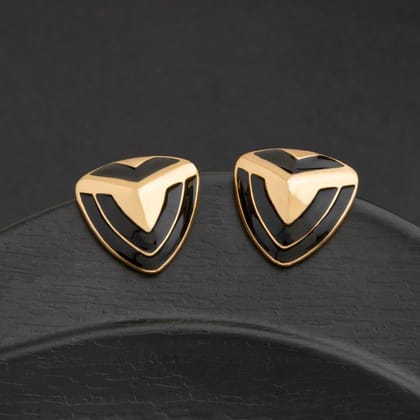 Premium Western Fashion and Stylish Gold Plated Triangle Pyramid Shaped Enamel Artwork Statement Stud Earrings-STER 2231