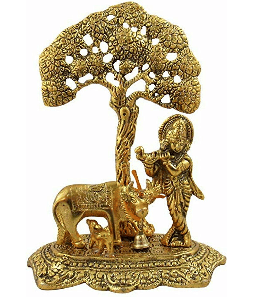 Lord Krishna with Cow - Aluminium Idol