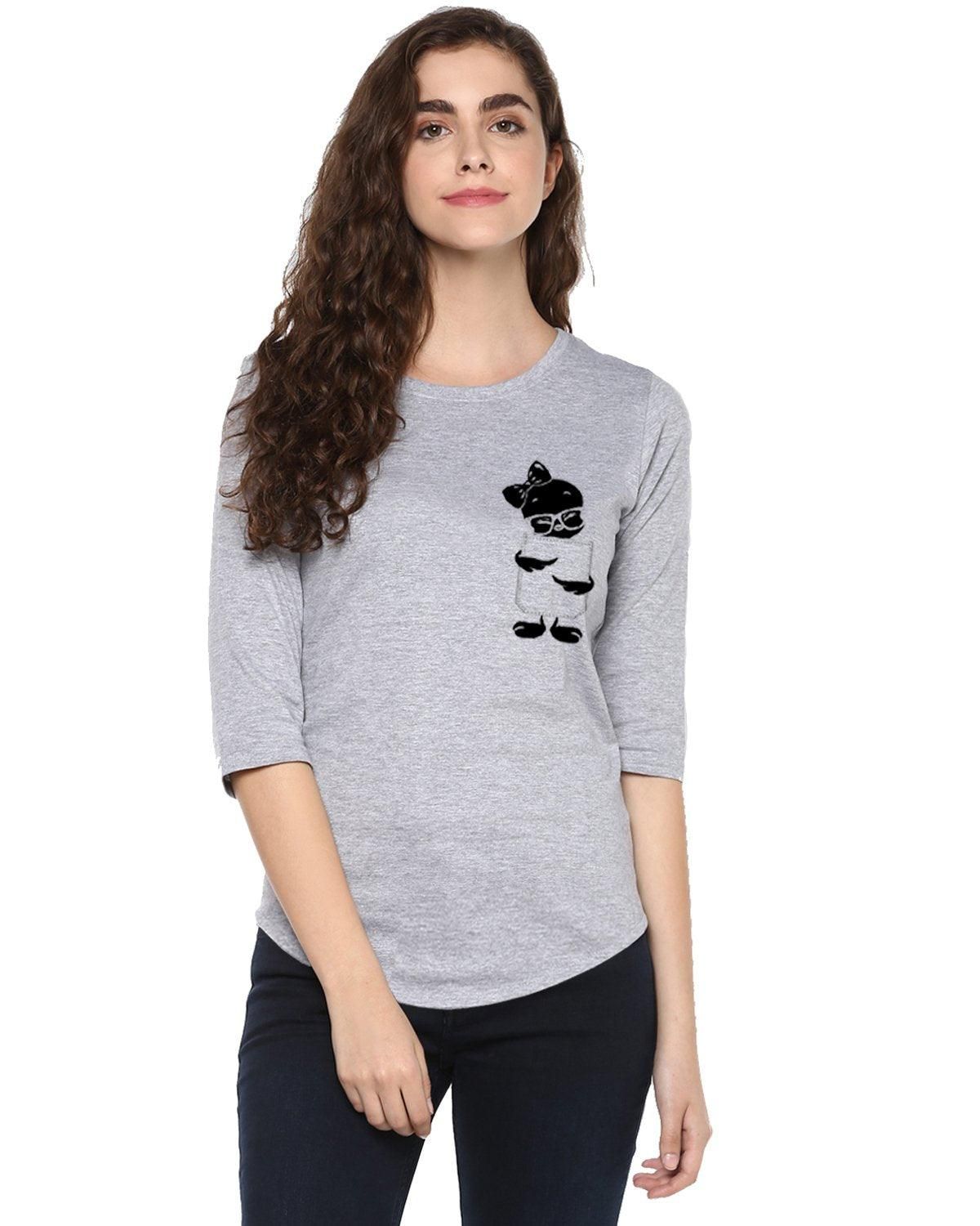 Womens 34U Tweety Printed Grey Color Tshirts-Grey / Small / 100% Bio Wash Cotton