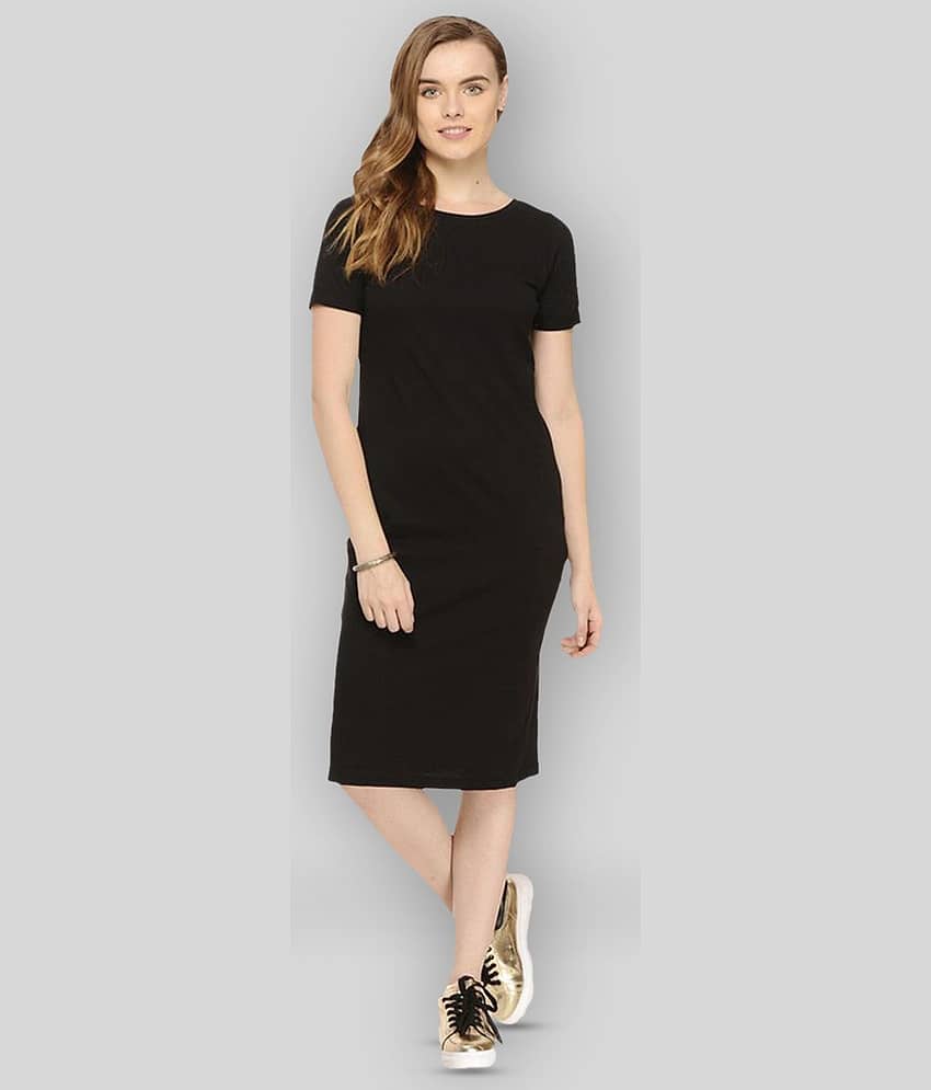 Rigo Women Cotton Blend Solid Bodycon Dress ( Black )