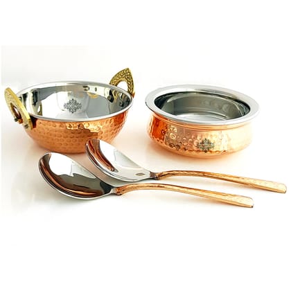 Set of S/C D/W Hammered,Handi No.2,Kadhai No.2,Serving Spoon x2,4 Pieces
