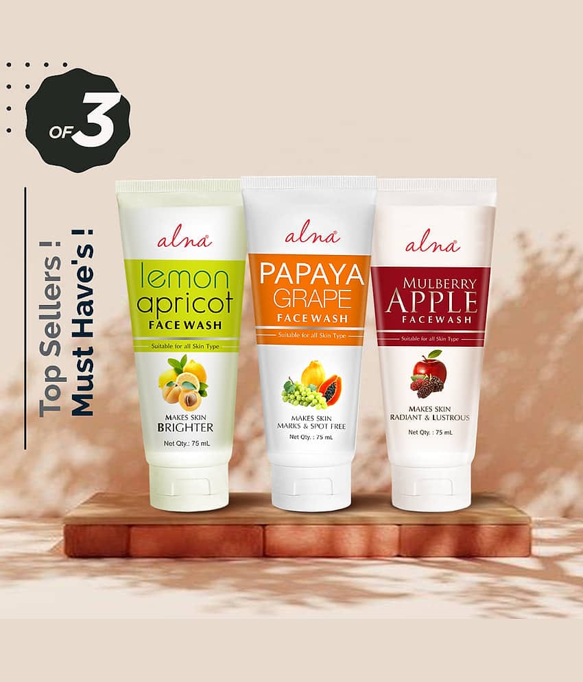 Alna Lemon Face Wash with Papaya Grape Face Wash & Mulberry Apple Face Wash 75ml Each , Pack of 3