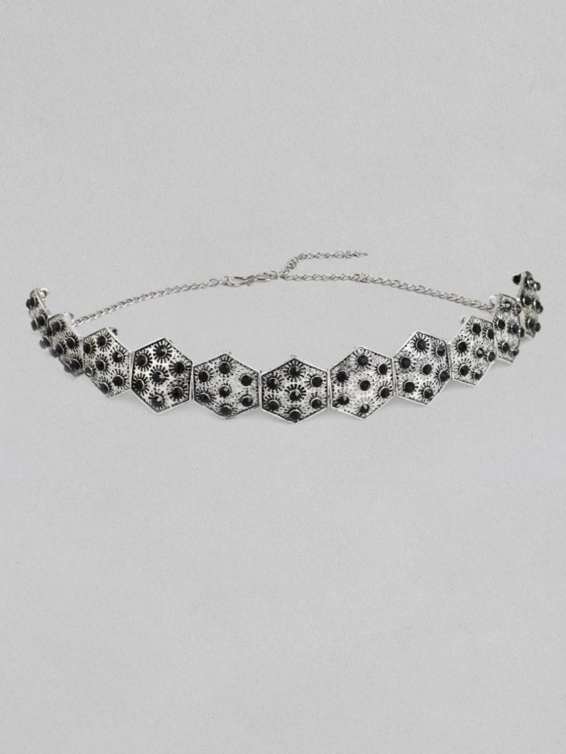 Women's Rose Gold Plated Alloy Choker (Silver & Black)