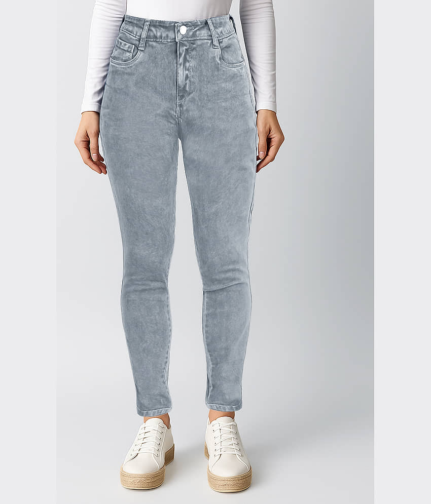 plounge Women's Slim Fit High-Rise Jeans ( Light Grey )