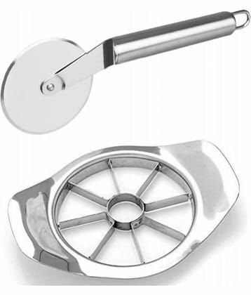 Tapixaa - Silver Stainless Steel Combo Of Apple Cutter & Pizza Cutter ( Set of 1 )