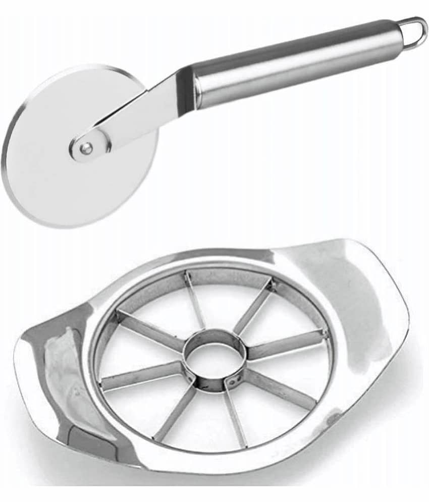Tapixaa - Silver Stainless Steel Combo Of Apple Cutter & Pizza Cutter ( Set of 1 )