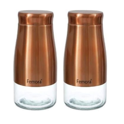 Femora Clear Glass Gold Metallic Steel Glass Jars Tea Sugar Jar Container Cereal, Spices, Pulses Container Spice Jar for Kitchen Storage Jars for Kitchen Storage, 1300 ml/gm, Set of 2, Free Replacement of Lids
