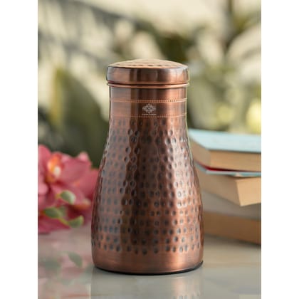 Pure Copper Bedroom Water Bottle with Inbuilt Glass-Dark / 950ml