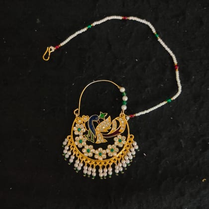 ZEVAR I Indian Pearl Beaded Nose Ring/ Nath/ Nathni With Chain