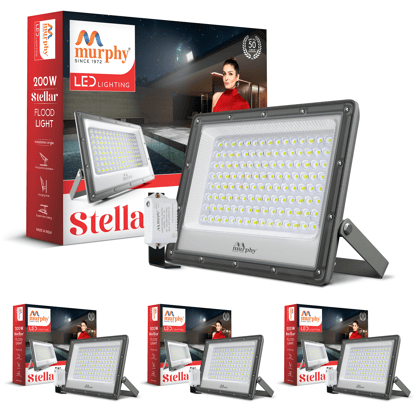 Murphy Stellar 200W LED Flood Light with Auto Day-Night Sensor | Ultra-Bright 6500K Cool White | IP66 Waterproof & Surge Protected | High Lumen Outdoor Security Light for Factory-Cool White / Pac