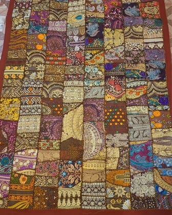 Khamma Ghani Kambadiya Dark Brown Wall Hanging Table Cloth