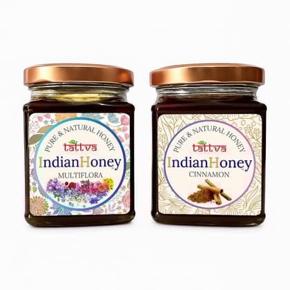 IndianHoney Himalayan Multiflora & Metabolic & Warming Cinnamon Infused Honey Combo Pack (230gm & 230gm)