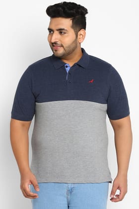 Men's Plus Size Polo Collar T-Shirt - Navy Melange & Grey Melange-3XL / Navy Melange & Grey Melange